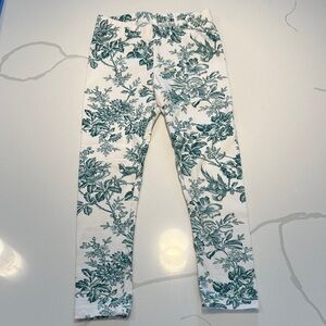Janie and jack girls white green floral cotton leggings size 4